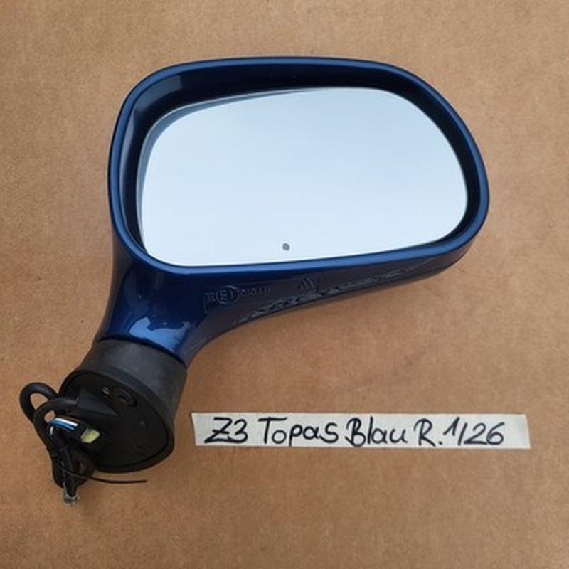 BMW Z3 Roadster Seiten Außen Spiegel Gehäuse Glas Motor RECHTS Topas Blau