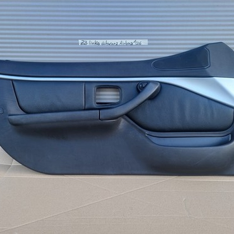 BMW Z3 Tür Verkleidung Leder Schwarz LINKS + Griff + Chrom Leiste Airbag-Klappe