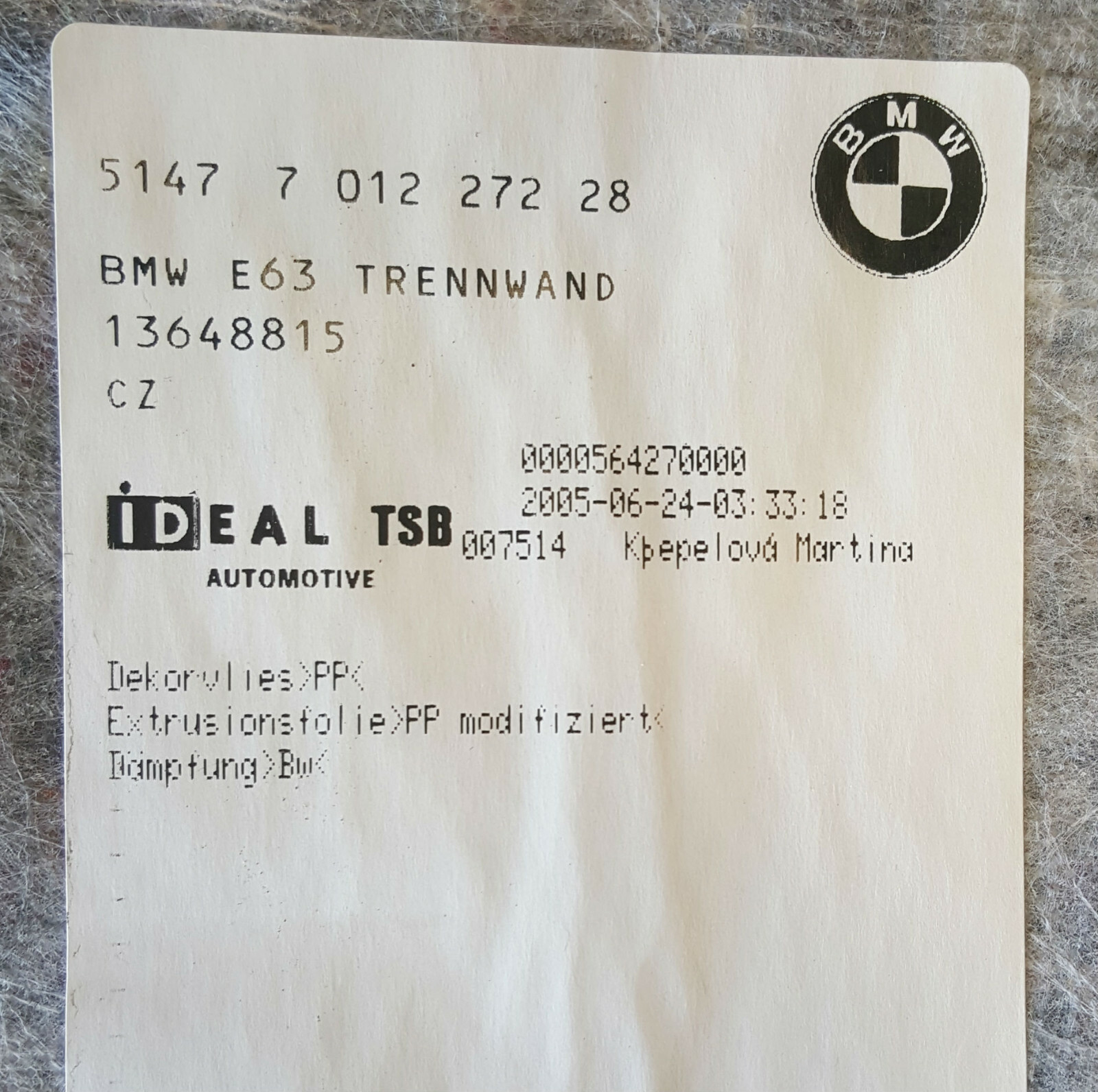 BMW 6er E63 Coupe Verkleidung Trennwand Gepäckraum Kofferraum Matte 7012272 – Bild 3