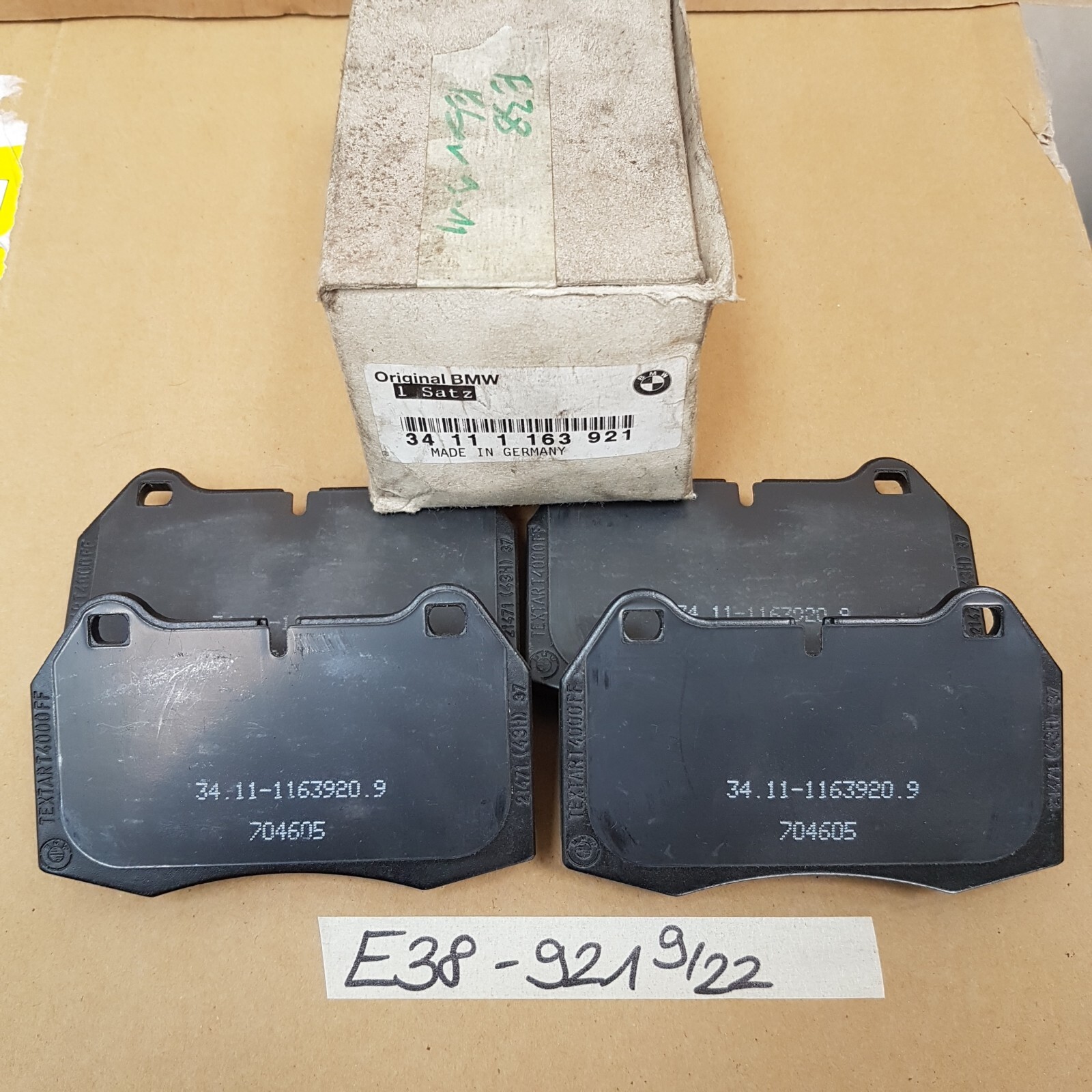 BMW 7er E38 Bremsbeläge 1163921 Satz Bremsbeläge vorne Brems Klötze asbestfrei – Bild 2