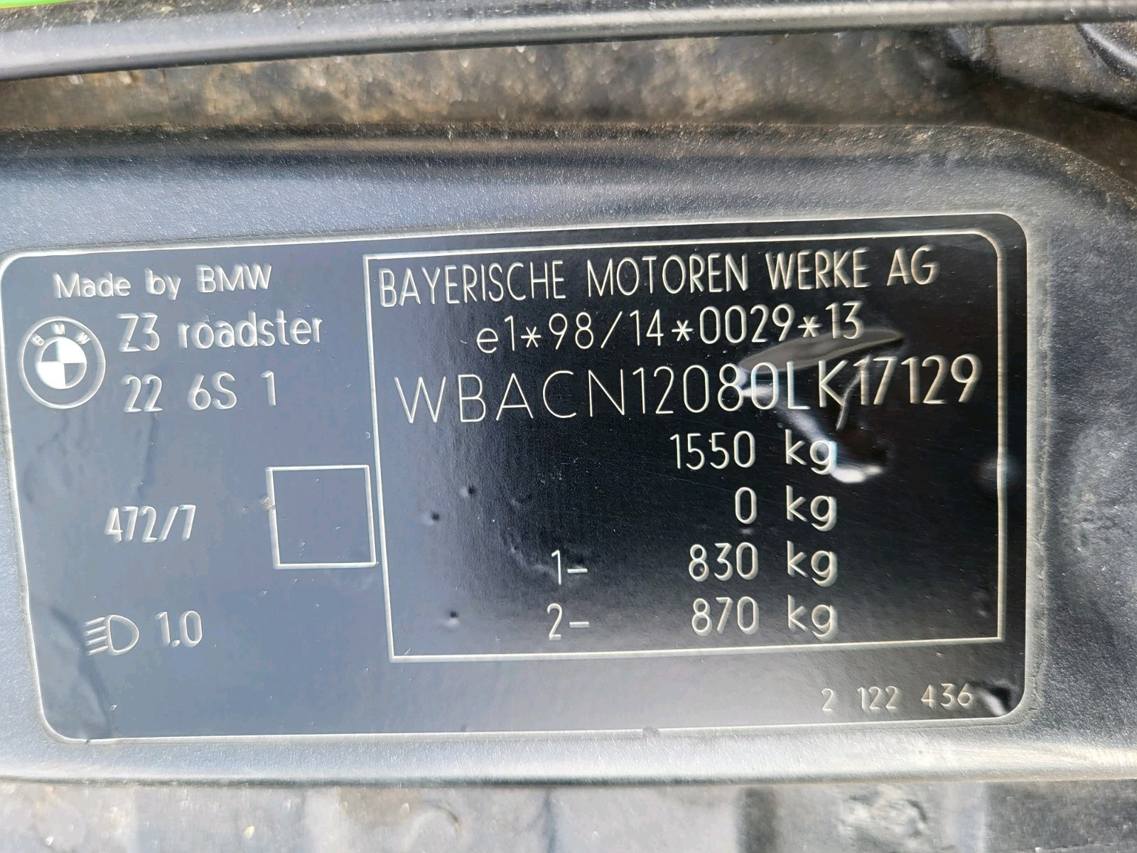 BMW Z3 Roadster Heckklappe Heckdeckel Kofferraum Deckel Sterling Grau ABHOLUNG – Bild 8