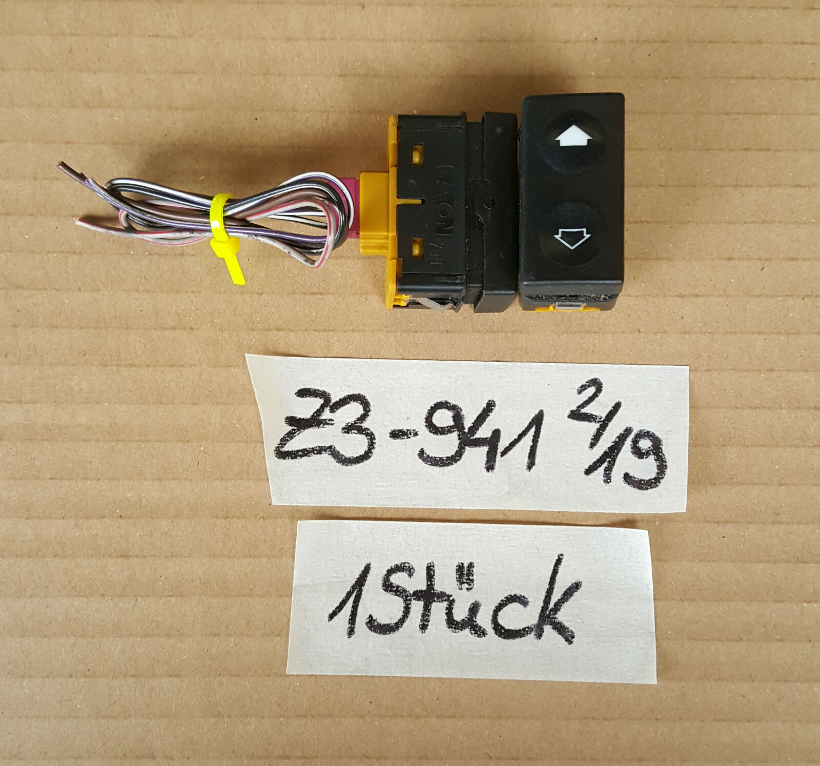 Schalter Fensterheber BMW E36 + Z3 FeHe Schalter mit Kabel Stecker gelb 8368941 – Bild 1