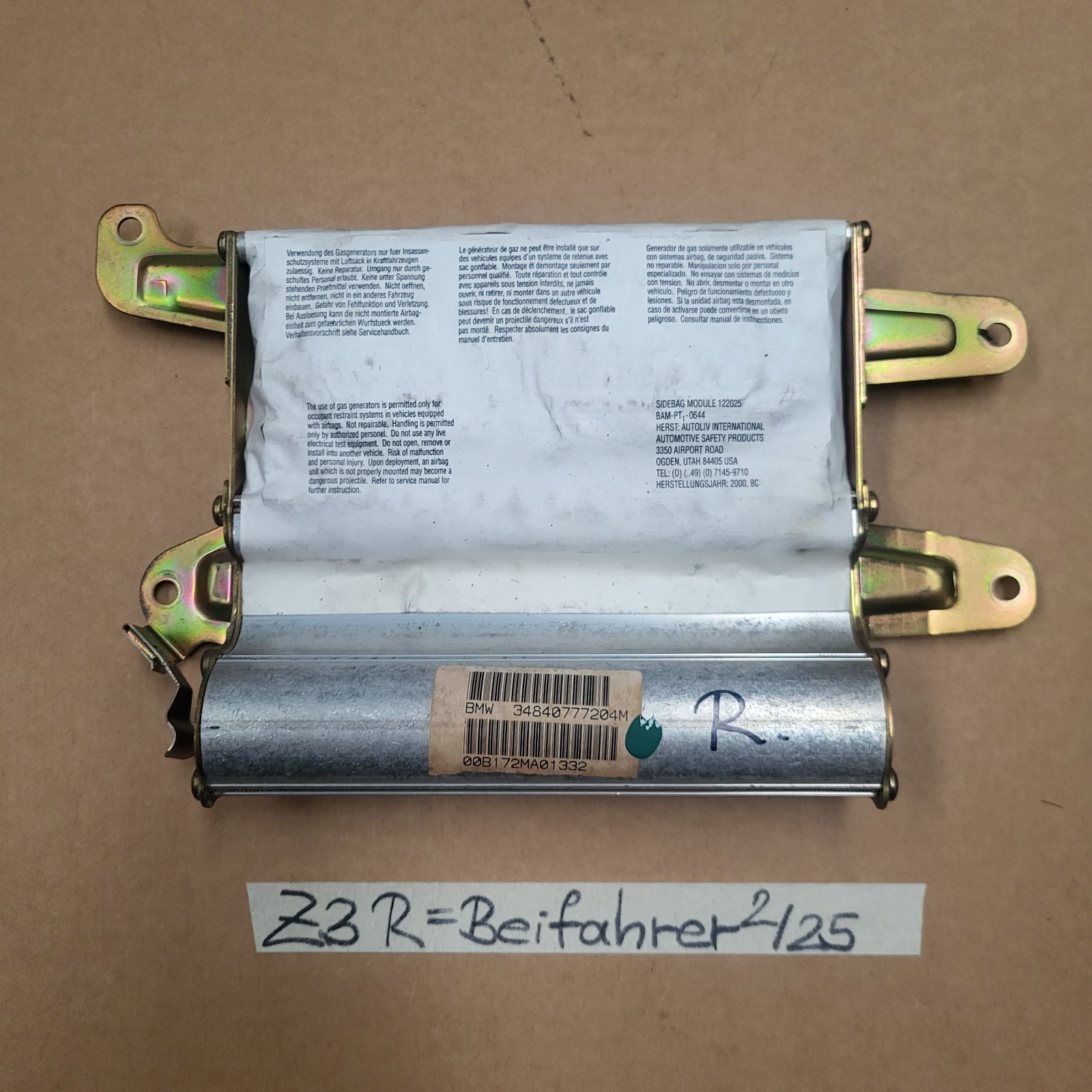 Original BMW Z3 Roadster  Coupe AB Steuergerät Beifahrer-Tür-Airbag-Modul RECHTS