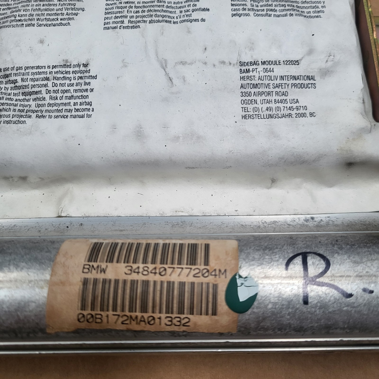 Original BMW Z3 Roadster  Coupe AB Steuergerät Beifahrer-Tür-Airbag-Modul RECHTS