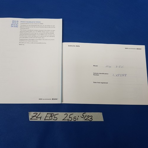 BMW Z4 E85 Bordmappe Leder Serviceheft 2,5 si Betriebsanleitung English Handbuch