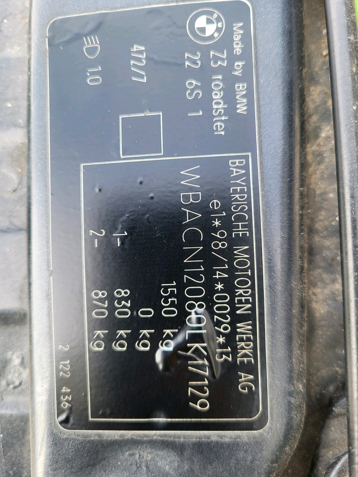 BMW Z3 Roadster Kotflügel Seitenwand  VORNE LINKS Sterling Grau Metallic 